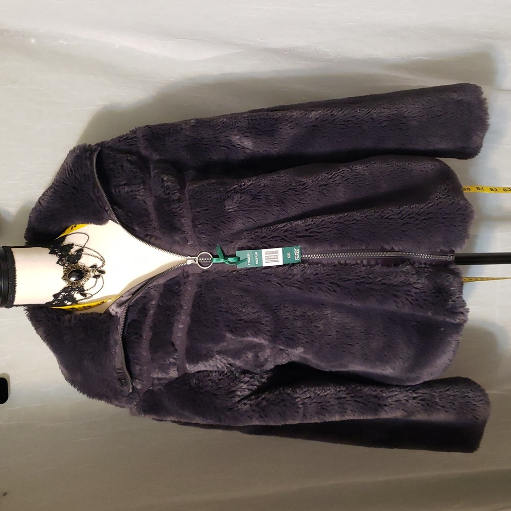 Green Tea XXL black Plum Faux Fur Jacket